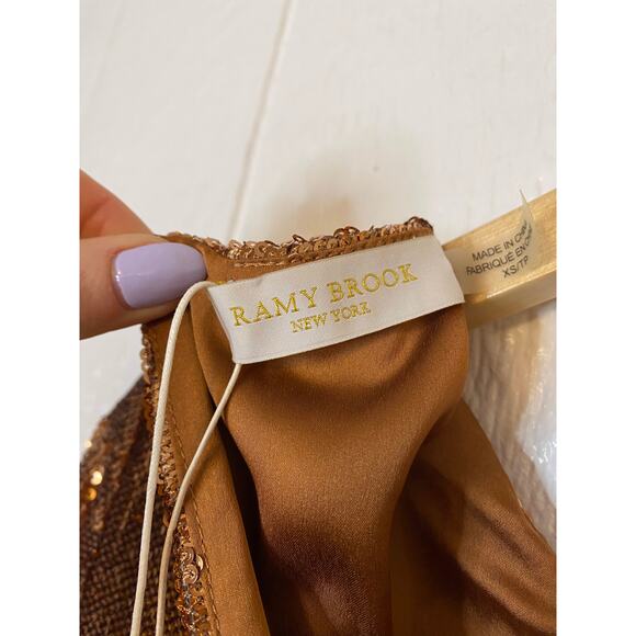 RAMY BROOK Hallie Belted Bronze Sequin Crew Neck Shift Dress US XS NWT - Picture 5 of 12